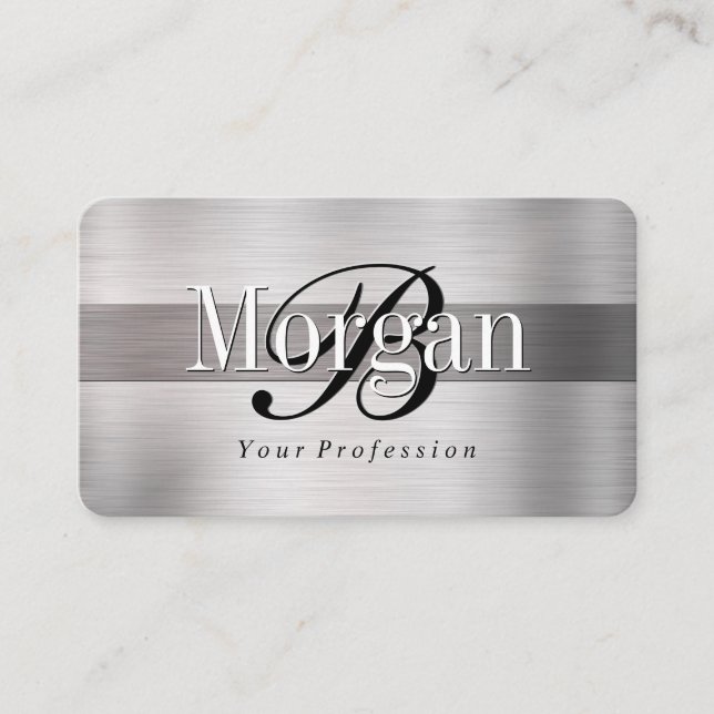 Elegant DIY Monogram Name, Lt & Dk Brushed Steel 2 Business Card (Front)