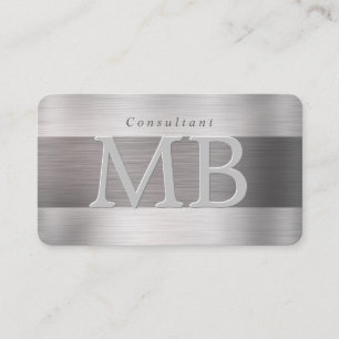 Elegant DIY Monogram Name Lt & Dk Brushed Steel V2 Business Card