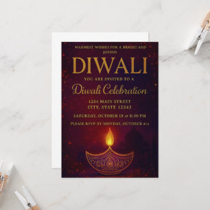 Elegant Diya & Gold Script Diwali Celebration Invitation