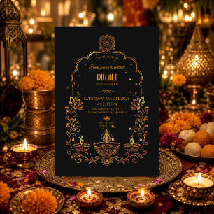 Elegant Diyas Black and Golden Diwali  Invitation