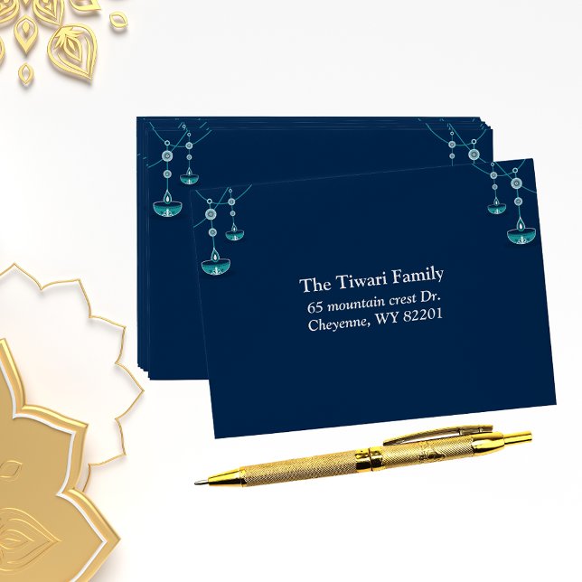 Elegant diyas with blue background custom diwali  envelope (Creator Uploaded)