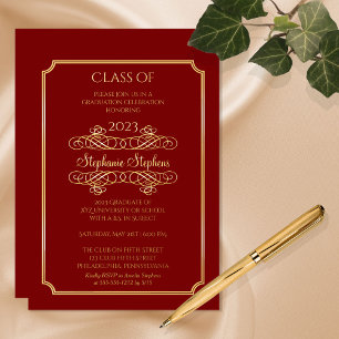 Elegant Dk Red University Graduation Party Gold 