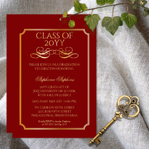 Elegant Dk Red University Graduation Party Gold 
