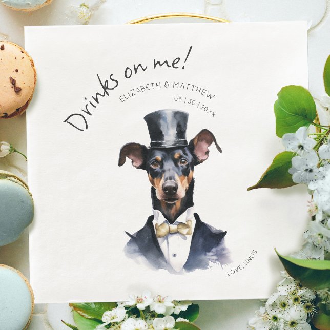 Elegant Doberman Waiter Watercolor Customisable Napkin (Creator Uploaded)