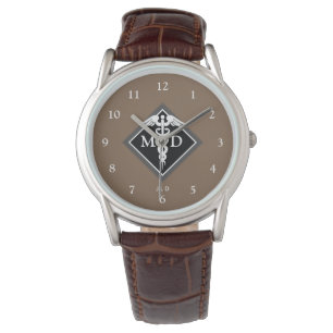 Elegant Doctor MD Caduceus Brown Black Monogram Watch