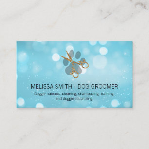 Elegant Dog Groomer   Blue Boke Business Card