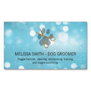 Elegant Dog Groomer Blue Boke Magnetic Business Card