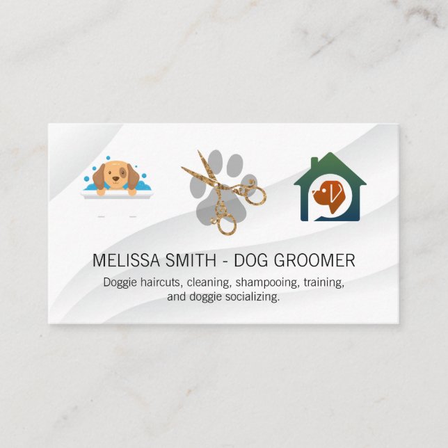 Elegant Dog Groomer Dog House Business Card (Front)