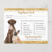 Elegant Dog Grooming Report Card with Gold Glitter