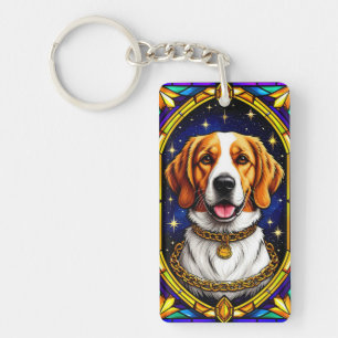 Elegant Dog in Artistic Stained Glass Art Key Ring