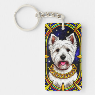 Elegant Dog in Artistic Stained Glass Art Key Ring
