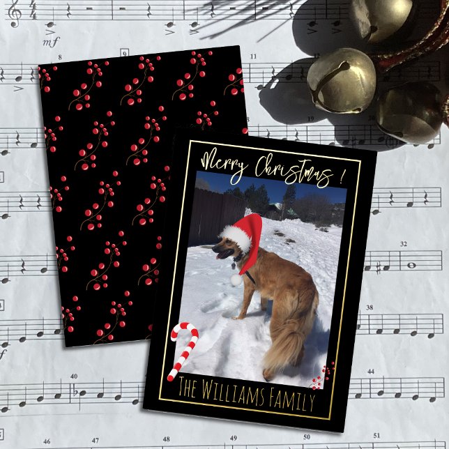 Elegant Dog In Snow Pet Photo Foil Christmas Card (Creator Uploaded)