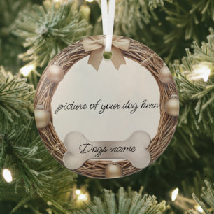 Elegant Dog Ornament: Gold Baubles & Bone Tag Glass Tree Decoration