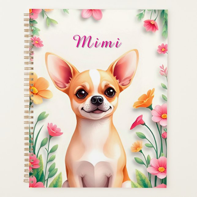 Elegant Dog Portrait Surrounded by Flowers Planner (Front)