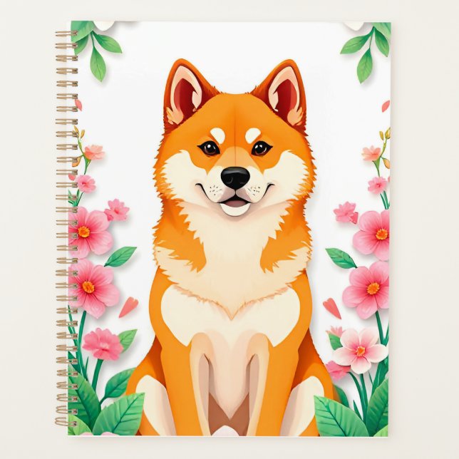 Elegant Dog Portrait Surrounded by Flowers Planner (Front)