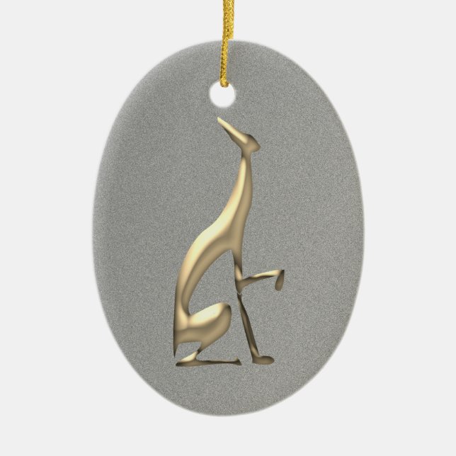 Elegant Dog Silhouette Gold and Silver Ceramic Ornament (Front)
