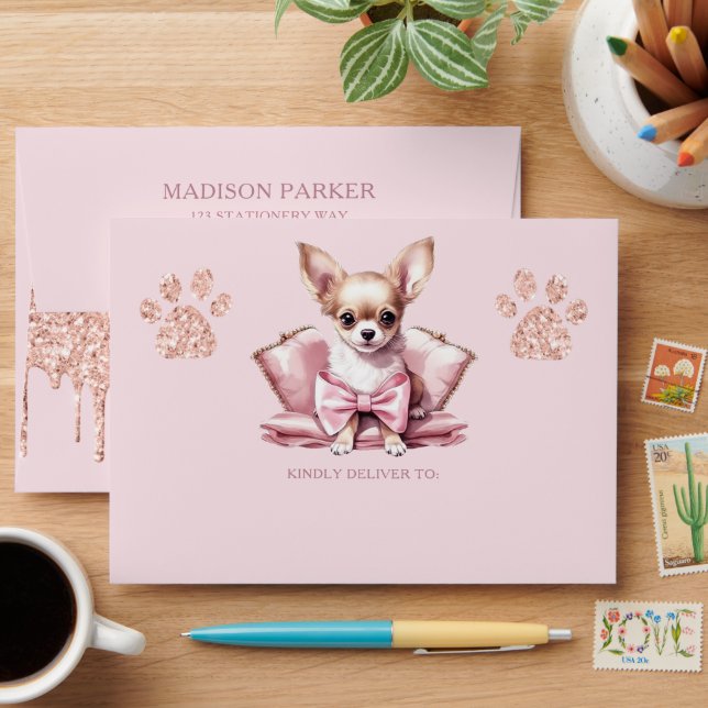 Elegant Dog with Glitter Birthday Envelope (Desk)