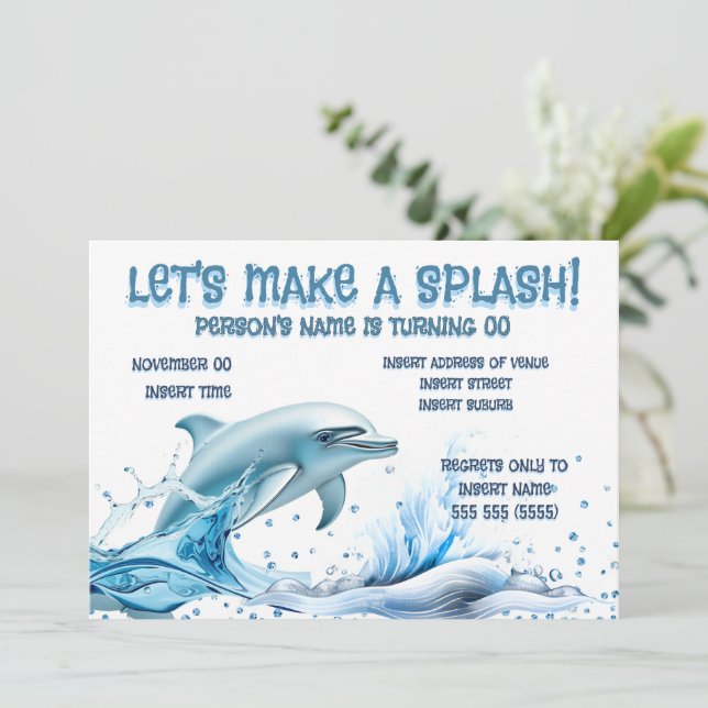 Elegant Dolphin Party Invite | Blue Glitter (Standing Front)