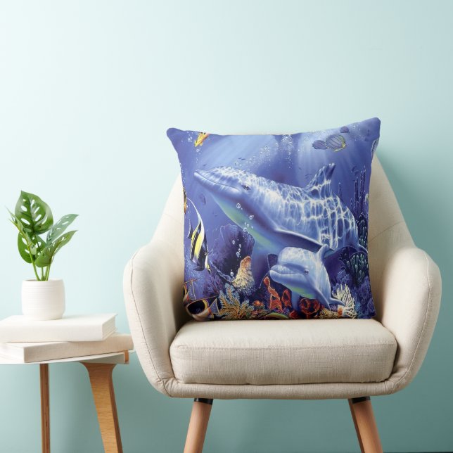 Elegant Dolphins Under Water Ocean Aquatic Life Cushion (Chair)