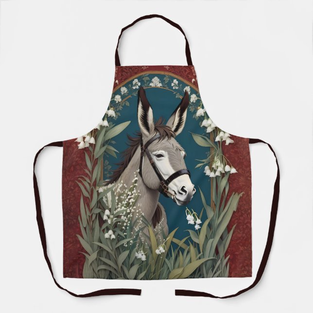 Elegant Donkey and Lily of The Valley Flowers Apron (Front)