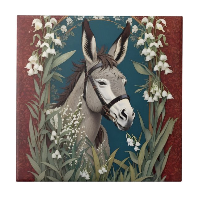 Elegant Donkey and Lily of The Valley Flowers Ceramic Tile (Front)