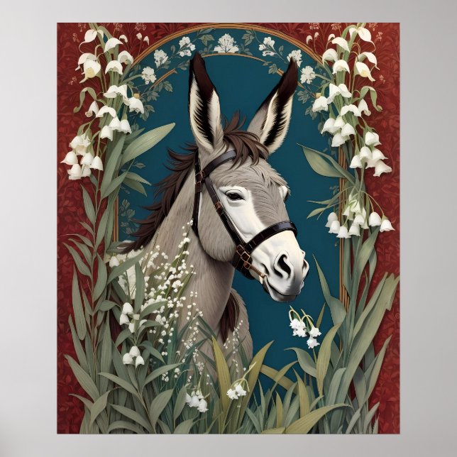Elegant Donkey and Lily of The Valley Flowers Poster (Front)