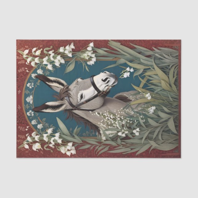Elegant Donkey and Lily of The Valley Flowers Tissue Paper (Front)