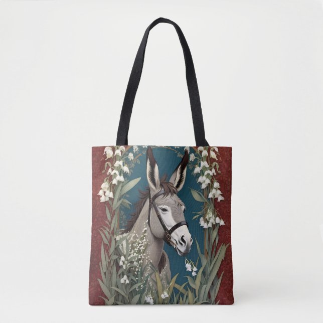 Elegant Donkey and Lily of The Valley Flowers Tote Bag (Front)