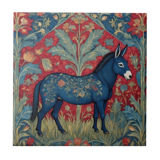 Elegant Donkey William Morris Inspired Patterned Ceramic Tile (Front)
