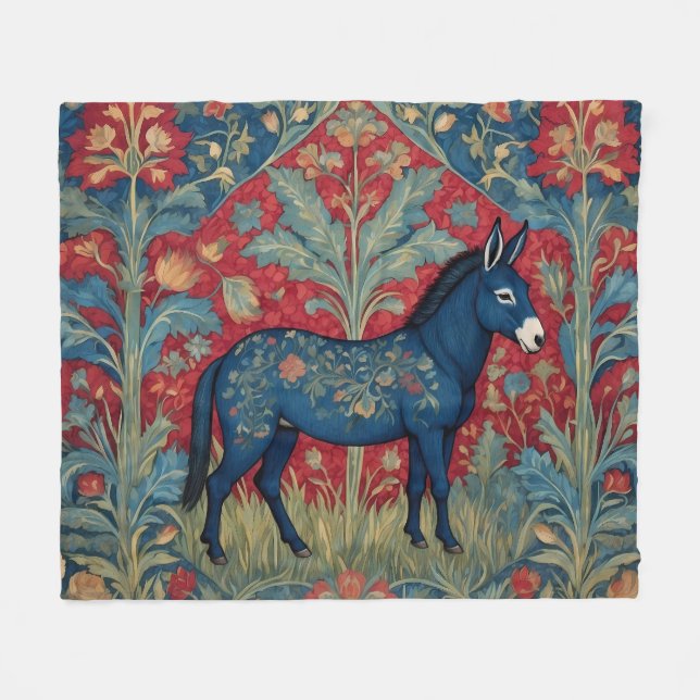 Elegant Donkey William Morris Inspired Patterned Fleece Blanket (Front (Horizontal))