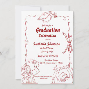 Elegant Doodle Style Hand Drawn Graduation Invitation