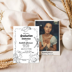 Elegant Doodle Style Hand Drawn Graduation  Invitation
