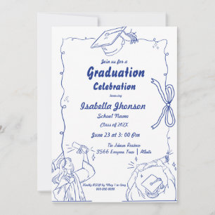Elegant Doodle Style Hand Drawn Graduation  Invitation