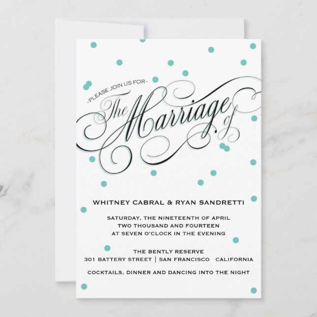 Elegant Dot Blue Wedding Invitation (Front)