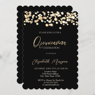 Elegant Dots, Confetti Black Quinceañera Invitation