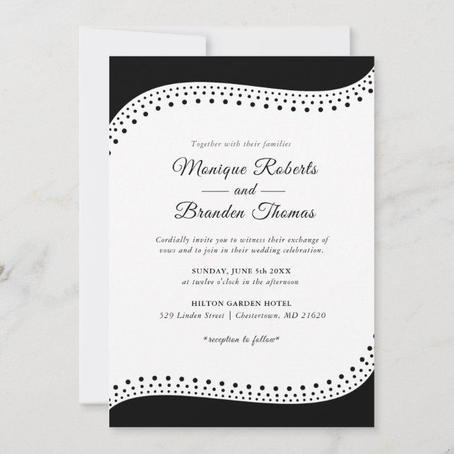Elegant Dotted Black/White Wedding Invitation (Back)