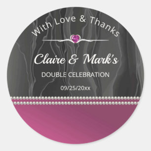 Elegant Double Birthday With Love and Thanks Ruby  Classic Round Sticker