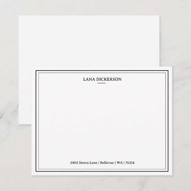 Elegant Double Border Personalised Stationery Flat Card (Front/Back)