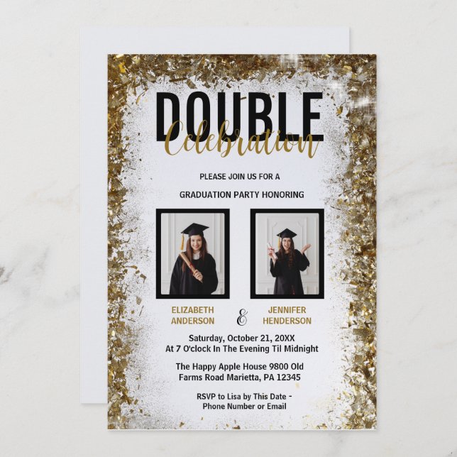 Elegant Double Celebration Graduation Party photos Invitation (Front/Back)