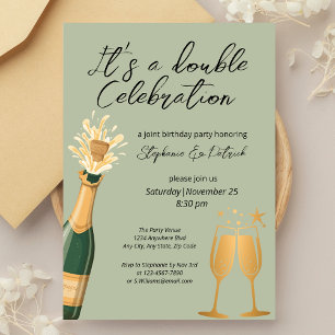 Elegant Double Celebration Green Joint Birthday Invitation