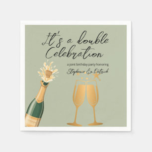 Elegant Double Celebration Green Joint Birthday Napkin