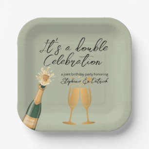 Elegant Double Celebration Green Joint Birthday Paper Plate