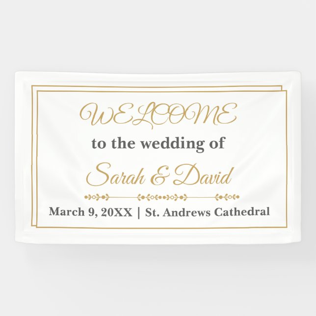Elegant Double Gold Border Wedding Welcome Banner (Horizontal)