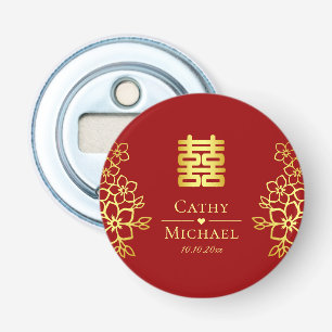 Elegant double happiness Chinese wedding floral Bottle Opener
