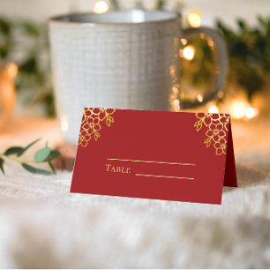 Elegant double happiness Chinese wedding red Place Card