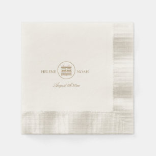 Elegant Double Happiness Modern Asian Gold Wedding Napkin