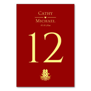 Elegant double happiness rose Chinese wedding Table Number