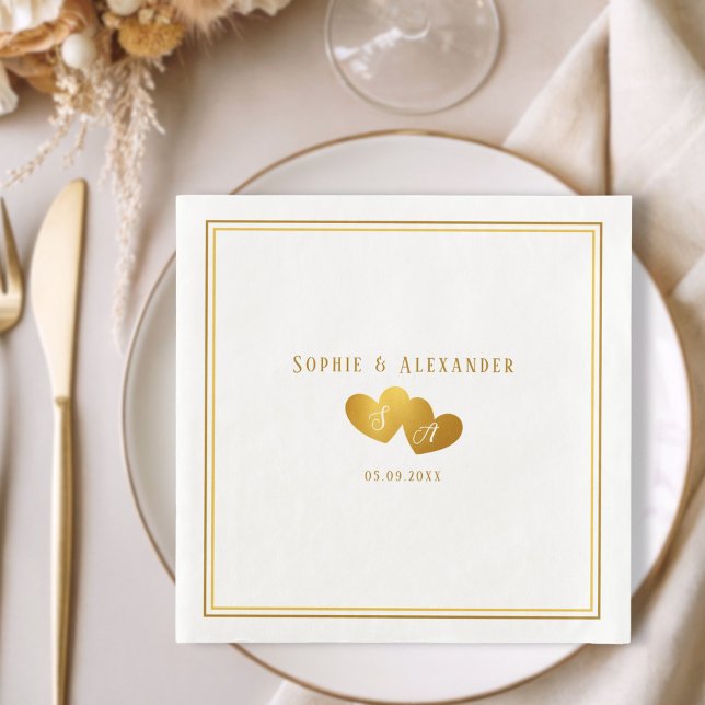 Elegant Double Heart Initials Wedding Napkin (Elegant Double Heart Initials Wedding Paper Dinner Napkins)