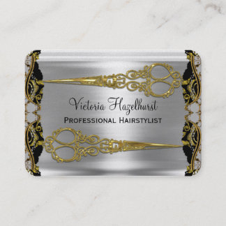 Elegant Double Scissors French Shadow Hairstylist Business Card