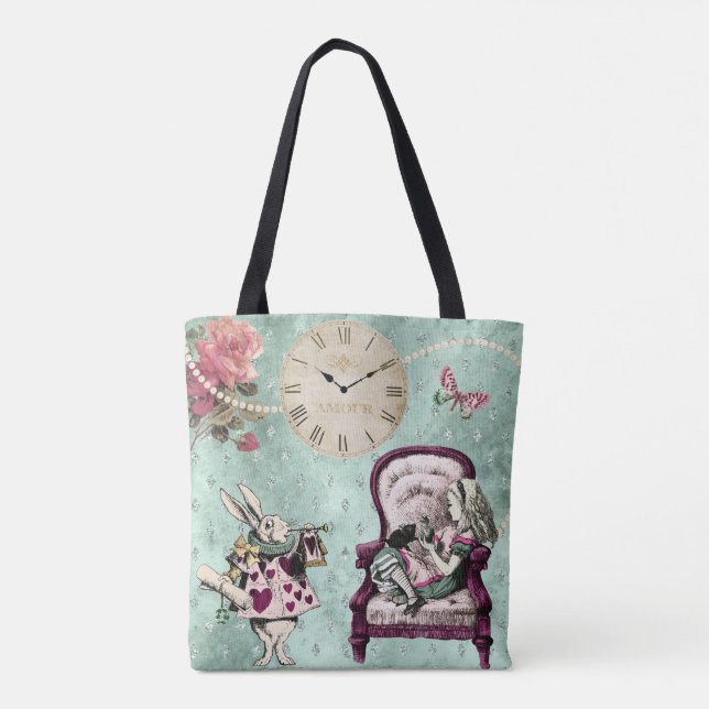 Elegant Double Sided Alice In Wonderland   Tote Bag (Back)